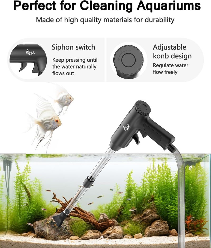 AQQA Aquarium Gravel Cleaner, 4-in-1 Upgrade Suction Power Manual Fish Tank Gravel Vacuum Cleaner Tools for Aquarium Water Changer with Water Flow Adjustment Use for Fish Tank Cleaning Gravel Sand - Image 3